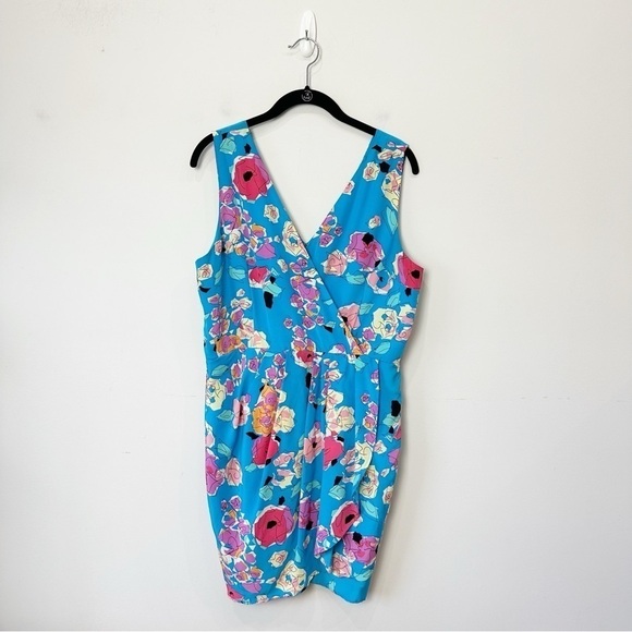 Yumi Kim Floral Dress Blue Turquoise Silk Double Deep V Surplus Neckline - Picture 1 of 6